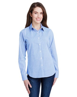 Ladies' Microcheck Gingham Long-Sleeve Cotton Shirt