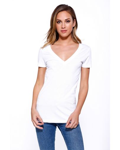  Ladies' CVC V-Neck T-Shirt 
