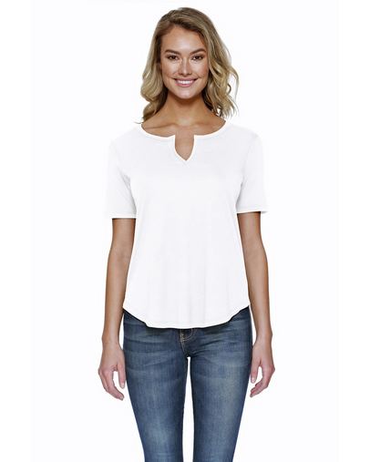 Ladies' 4.3 oz., CVC Slit V-Neck T-Shirt
