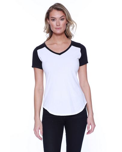  Ladies' CVC Varsity V-Neck T-Shirt 