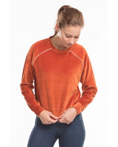 Ladies' Velour Long Sleeve Crop T-Shirt