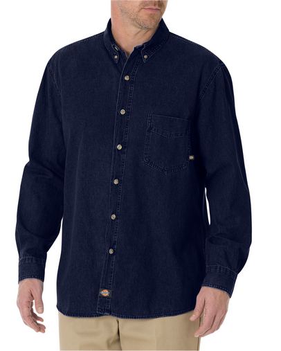  Unisex Tall Long-Sleeve Button-Down Denim Shirt 