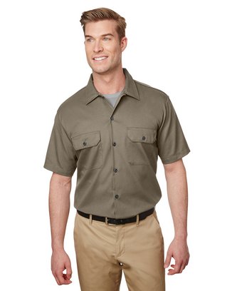 Men's Short Sleeve Slim Fit Flex Twill Work Shirt - DESERT SAND - S